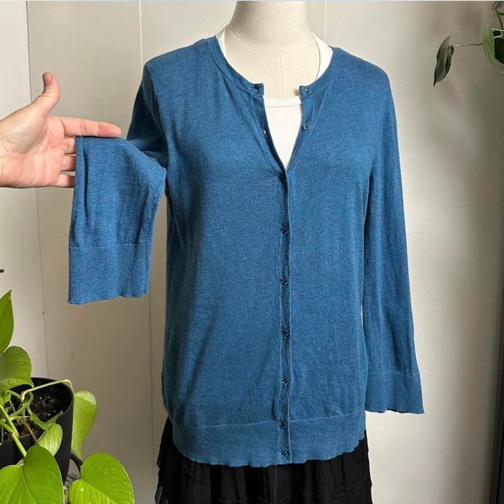 Loft Womens Medium Sky Blue Button Front Cardigan Sweater Officecore Layer